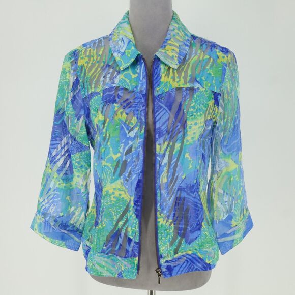 Coldwater Creek Jacket Womens 10 Blue Green Sheer Mesh Zip Lightweight Whimsy - Picture 14 of 15